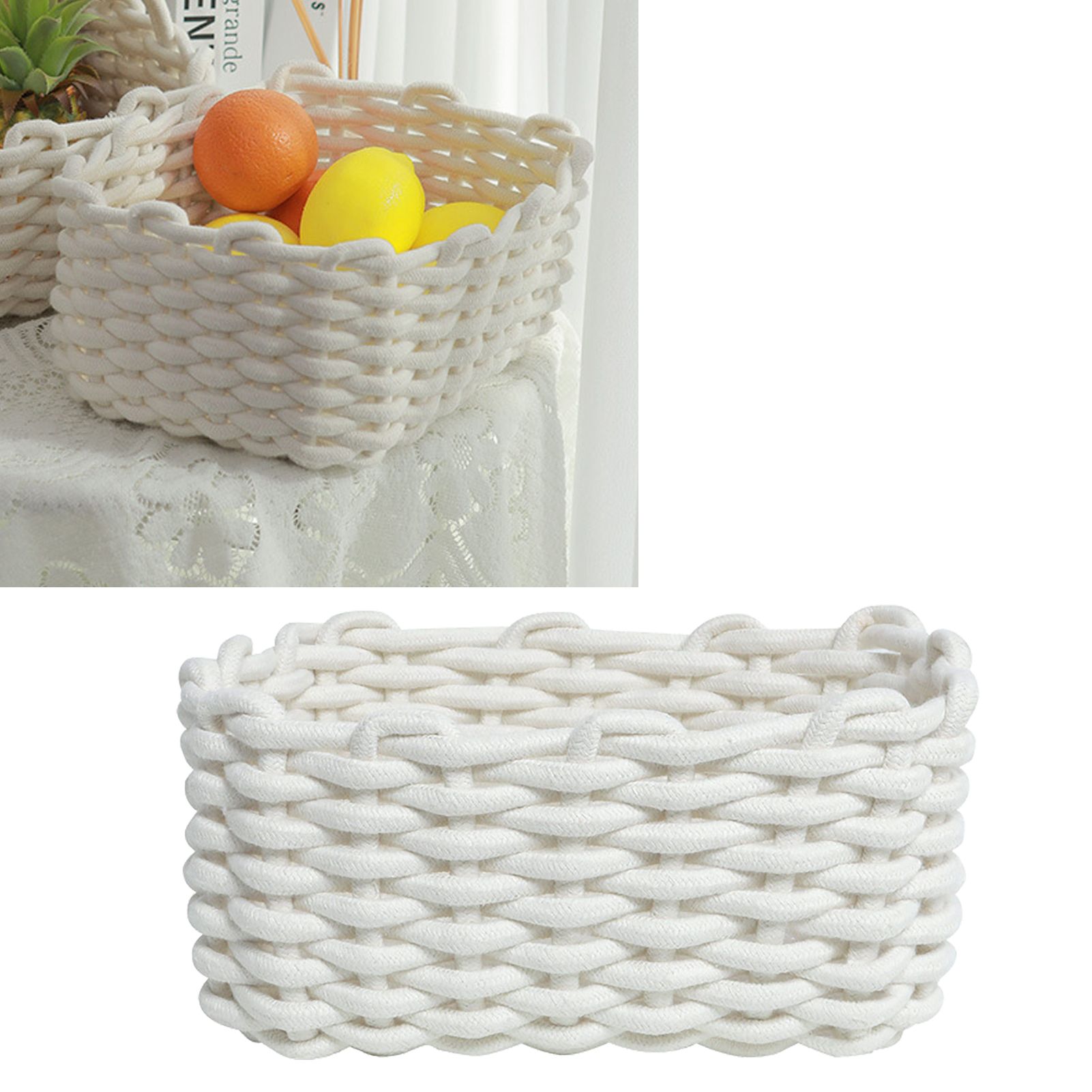 Cotton Rope Storage Basket Hand Knitting Nordic Style Desktop Storage Organizer for Key Snacks Underwear White 30x22x14cm/11.8x8.7x5.5in โ image 6