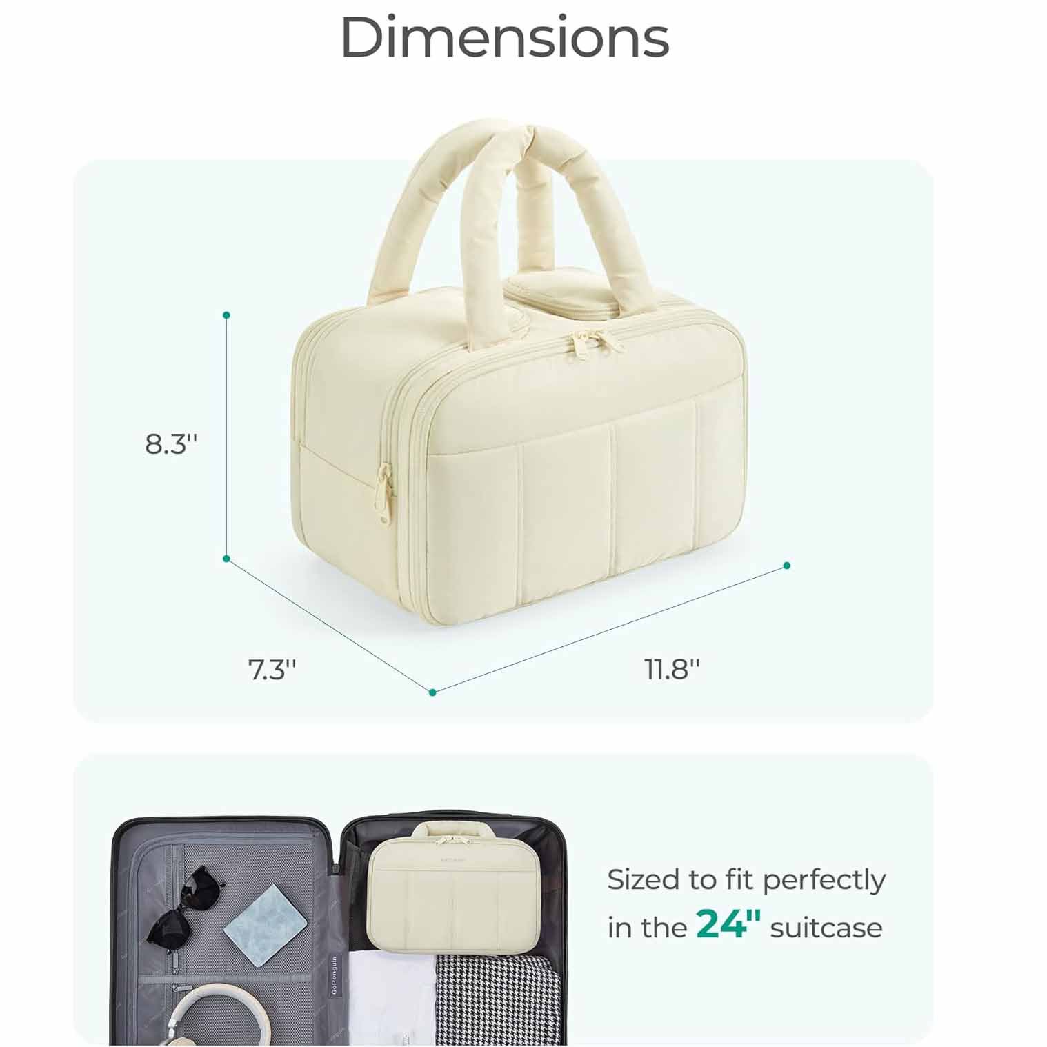 Peach Puffy Travel Wash Bag with Wide-Mouth Access and Wet-Dry Pockets — image 4