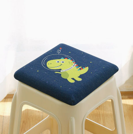 Square bar stool cushion with ties, breathable and non-slip square chair pad, 28 × 3.5 cm memory foam children's stool cushion (Dinosaur)