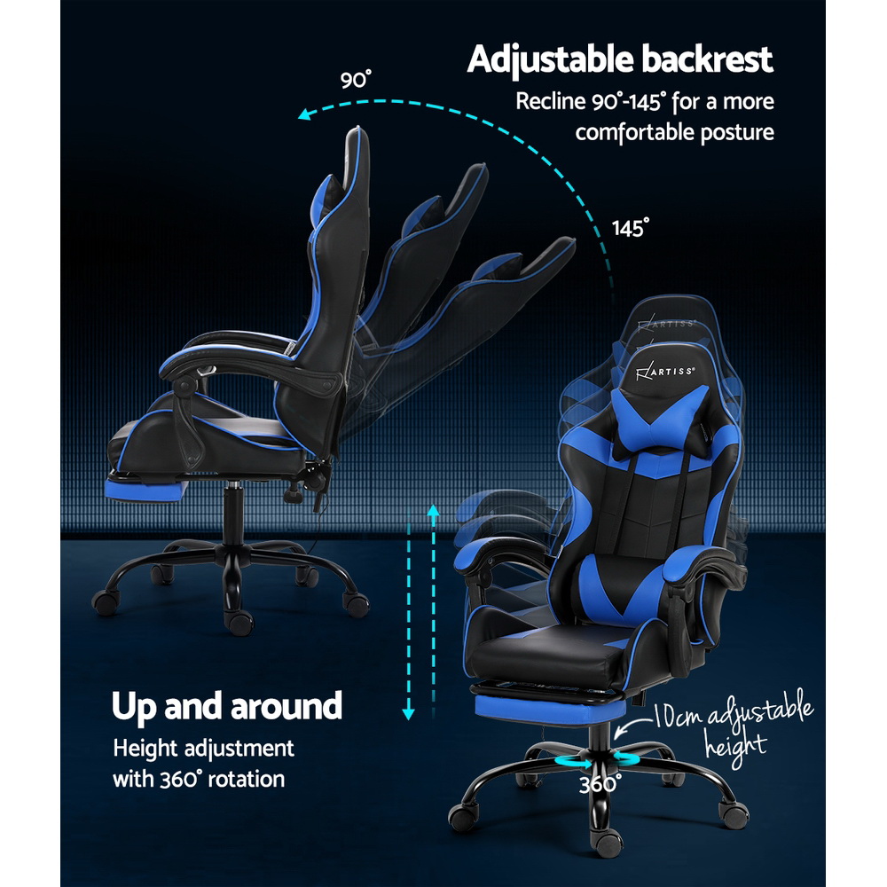 Artiss 2 Point Massage Gaming Office Chair Footrest Blue โ image 5