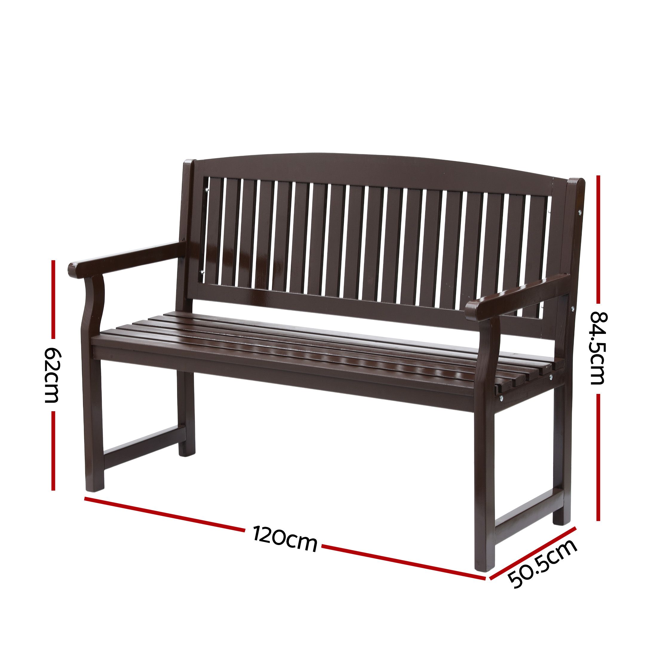 Gardeon Outdoor Garden Bench Wooden 2 Seater Lounge Chair Patio Furniture Brown โ image 2