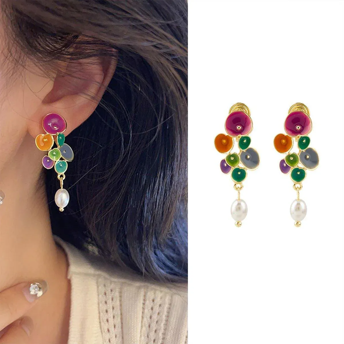 Vintage Long Pearl Coloured Earrings Elegant Matching Jewelry Women Fashion — image 6