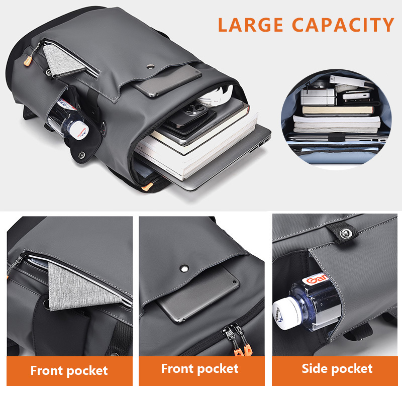 Dark grey Men Large Capacity Business Laptop Backpack Waterproof PU Leather Travel Rucksack with USB Port for Work and Travel in Australia โ image 3