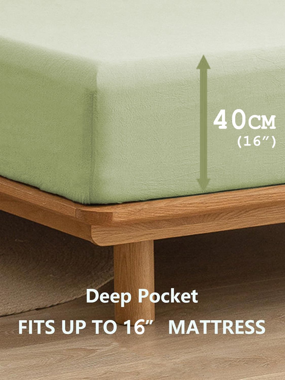 100% Cotton Fitted Sheet - Super Soft 40cm Deep Pocket Bottom Sheets - White Elastic Sheet(Queen,Green beans) — image 2