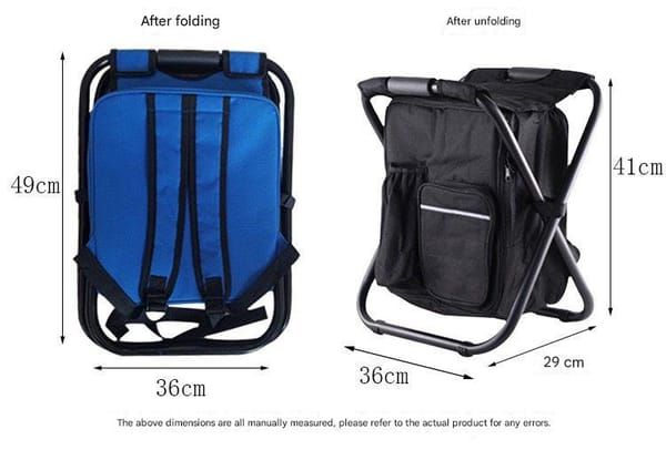 Black Insulated Cooler Backpack Chair, Folding Stool for Picnic & BBQ Outdoor Camping — image 4