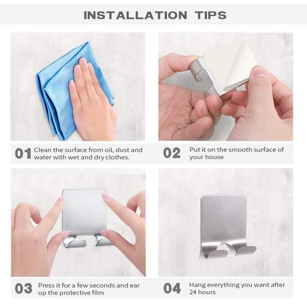 Adhesive Razor Holder, Silver Self Adhesive Razor Hooks Shower Wall Razor Hanger Waterproof Stainless Steel Heavy - 2 Pcs — image 5