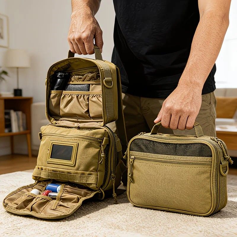 ✨ Army Green Hanging Toiletry Bag | 8+ Compartments + Built-in Mirror | Double Zippers & Hook, Lightweight Water-Resistant for Travel, Gym & Bathroom!/brown — image 2