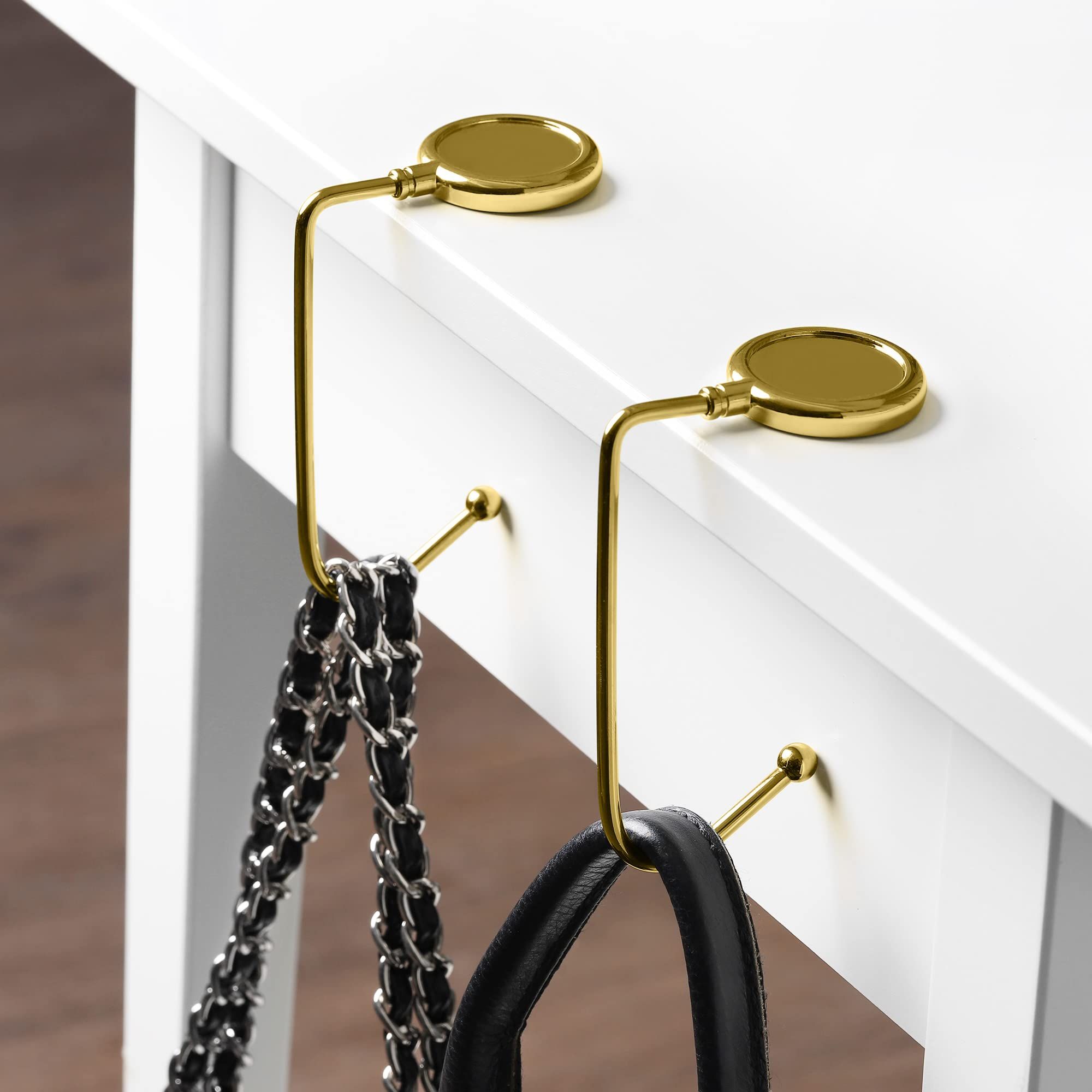 Purse Hooks for Table - Set of 2 Metal Handbag Hook Holder Hand Bag Hanger for Tables, Desks, Gold — image 4
