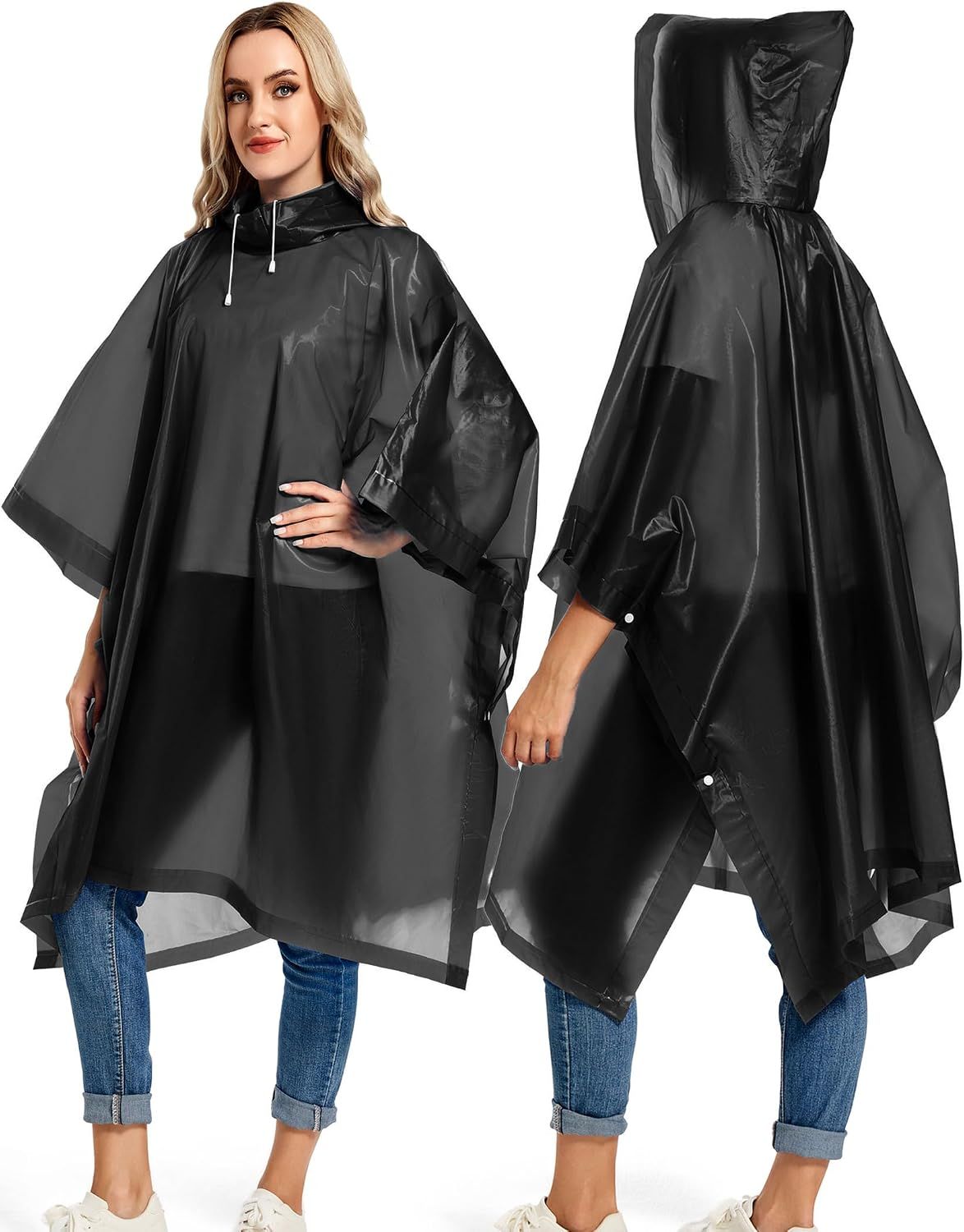 2 Pack Rain Ponchos for Adults Reusable - Raincoats Survival Emergency Heavy Duty Rain Coat with Drawstring Hood — image 4