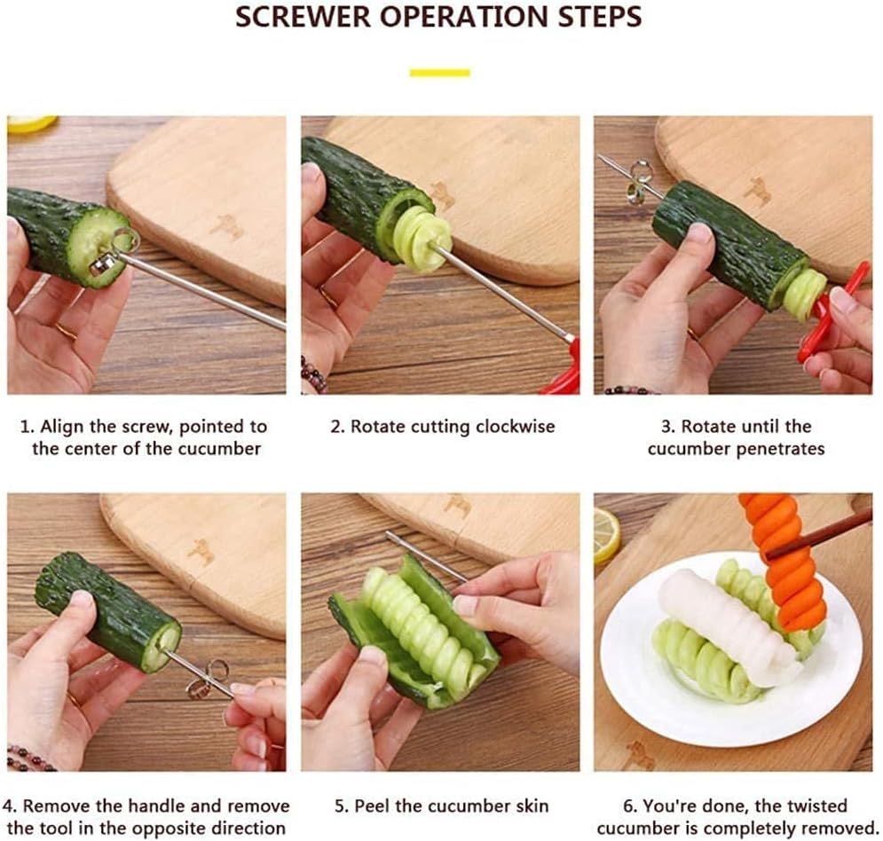 2pcs Vegetables Spiral Knife Carving Tool Carrot Cucumber Manual Spiral Screw Slicer Cutter Spiralizer, Fruit Corer And Veggie — image 4