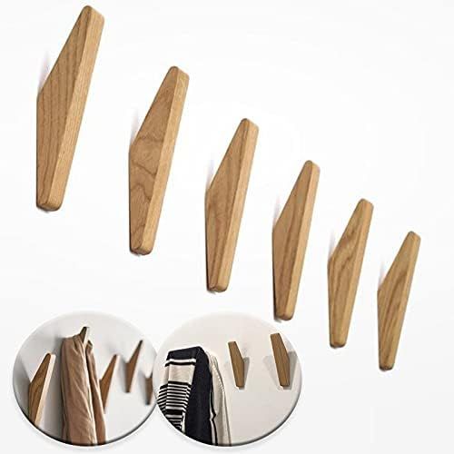Wood Wall Hooks, 6 Pack Oak Coat Hooks Minimalist Design Heavy Duty Robe Hook Wall Mounted Rustic Wooden Hooks Clothes Hanger — image 5