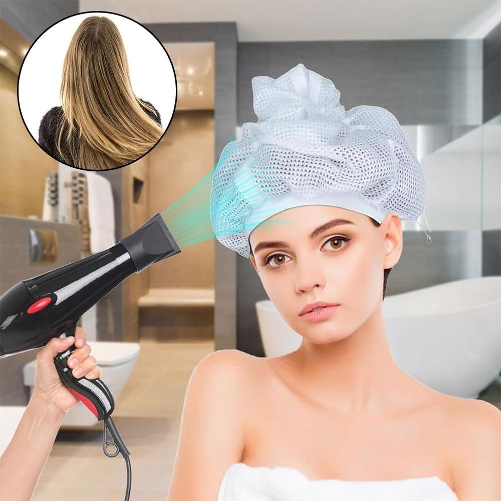 Net Plopping Cap For Drying Curly Hair, Net Plopping Bonnet With Drawstring, Net Plopping Satin Diffuser Cap — image 3