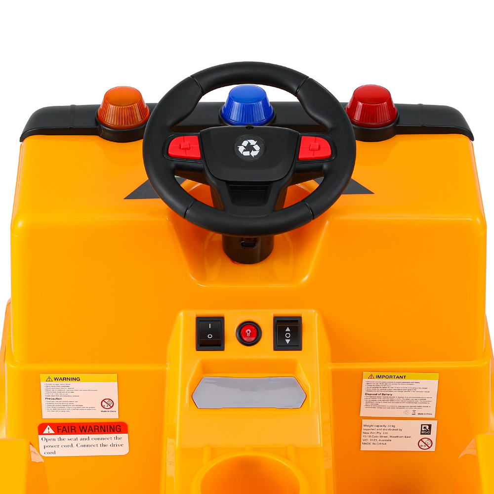 Rigo Kids Ride On Car Garbage Truck Police Light 12V Electric Toys Cars Yellow — image 5