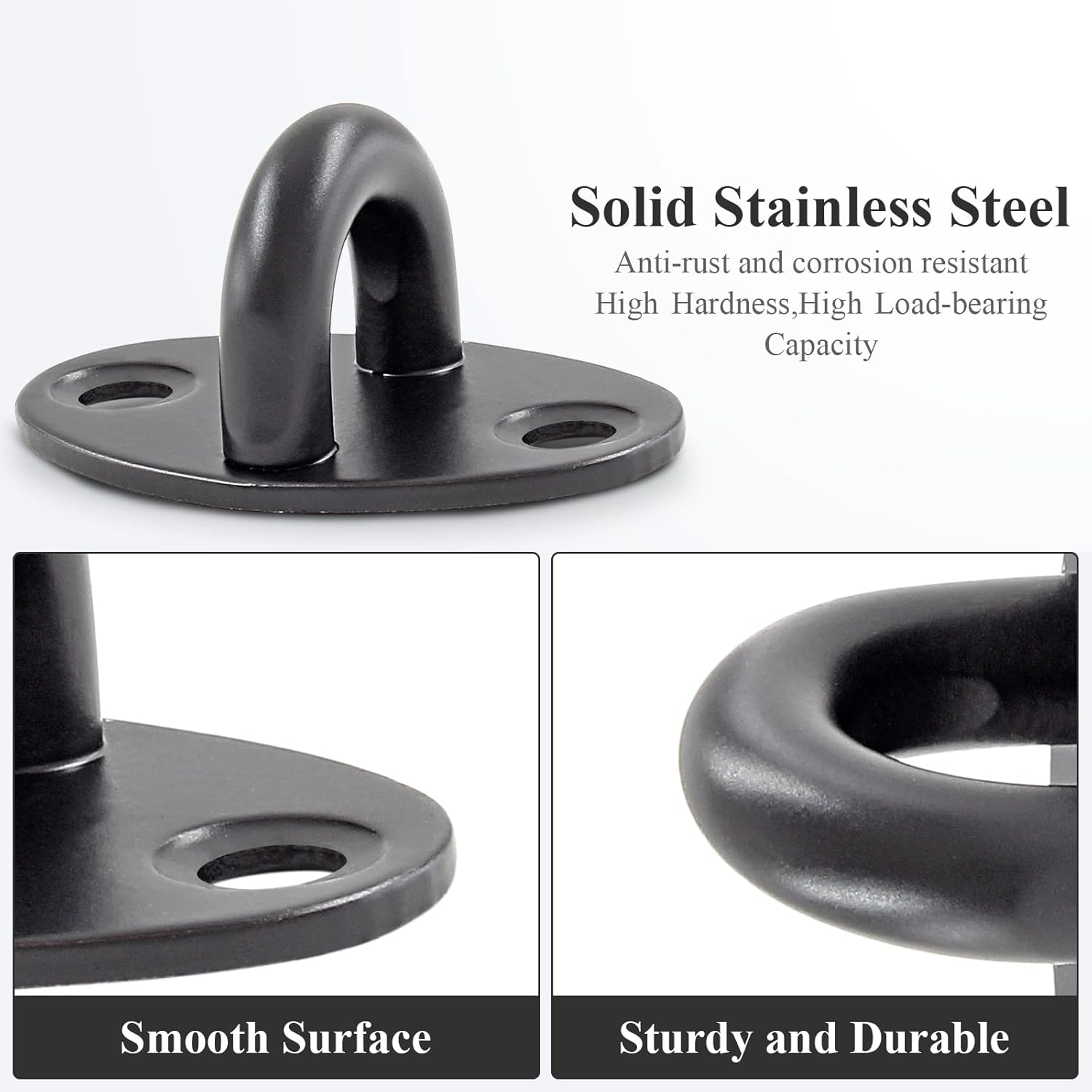 Biaungdo 6 Pcs Stainless Steel Ceiling Hooks, Black 1.54" x 1.06" Pad Eyes Plate Marine Hardware Ceiling Hooks with Screws & Expansion Tube — image 3