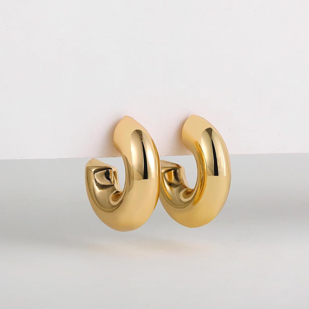 2 pairs Gold Hoop Earrings for Women Plated Chunky Gold Earrings Open Gold Hoops Hypoallergenic Lightweight Earrings โ image 5