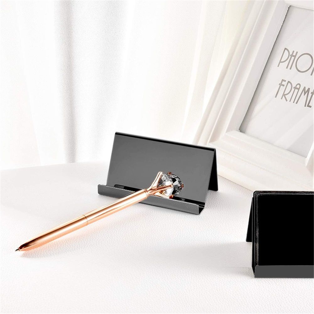 2pcs Business Card Holder, Reflective Stainless Steel Desktop Name Cards Display Stand for Office Desk, Black — image 2