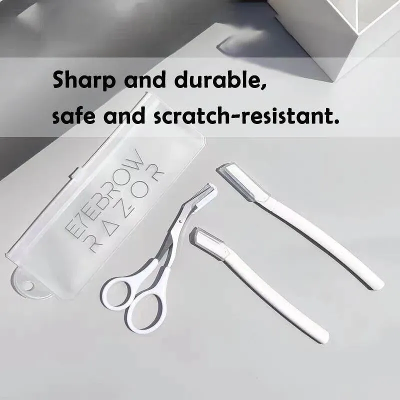 3Pcs Eyebrow Razor Set Facial Hair Remover Dermaplaning Shaving Tool Kit - Clear eyebrow razor*2+Scissor comb — image 5