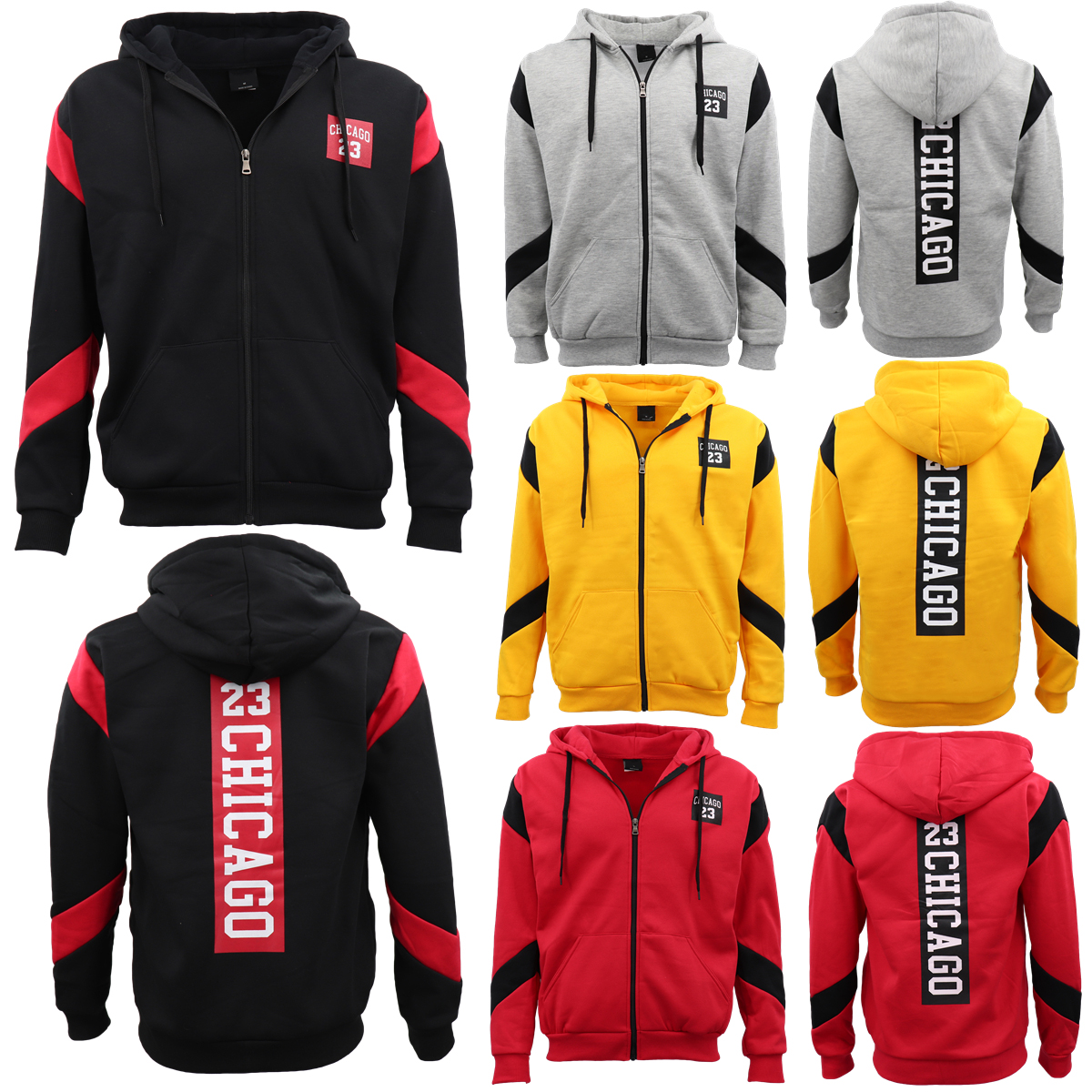 Men's Fleece Zip Up Hoodie Shirt Chicago Bulls 23 Michael Jordan Sweat Jacket, Red, XL — image 2