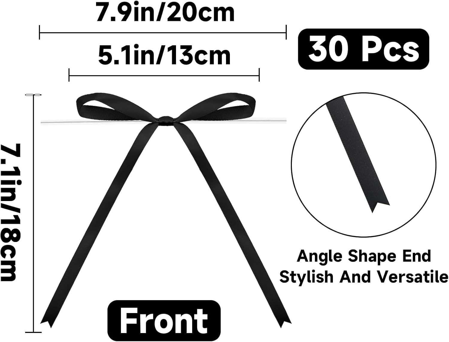 Twist Tie Bows 5 × 7Inch - 30Pcs Premade Black Gift Bow for Cake Gift Wrapping Balloon Craft Treat Bag Black Satin Ribbon Bows for Wedding Baby Shower Birthday — image 3