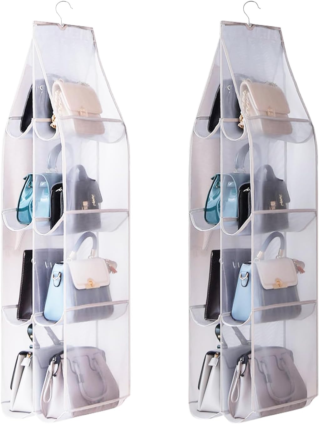 Hanging Handbag Purse Organizer, 2 Pack Transparent Hanging Closet Organizer with 8 Pockets, Washable Dust Proof Nylon Storage Bag for Closet and Wardrobe