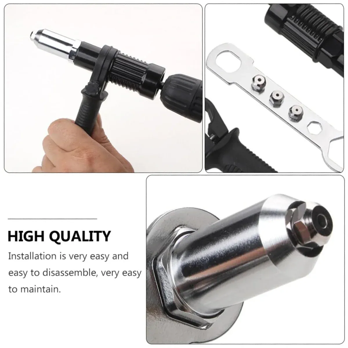 Electric Rivet Nut Gun Adapter Cordless Drill Tool Kit with 4 Nozzles Durable โ image 5