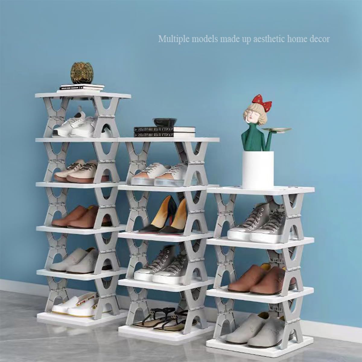 5 Tier Foldable Vertical Shoe Rack, X-Design Tall Shoes Organiser for Narrow Space, Corner Shelf for Single Dormitory Or Small Room — image 6