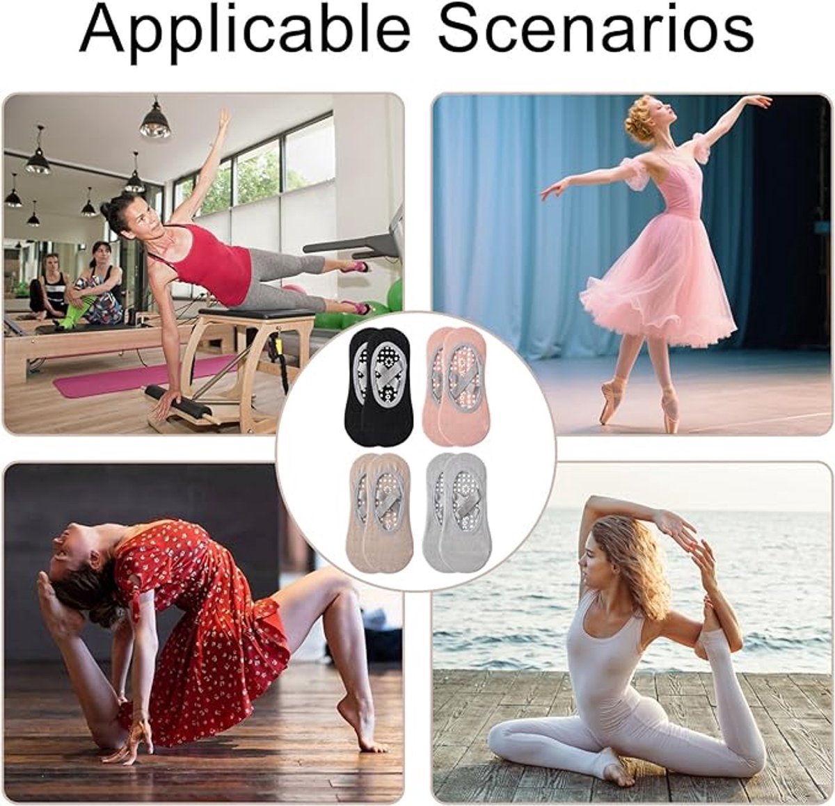Yoga Socks (4 pairs) - Non-slip socks - Non-slip yoga socks for women - Sizes 35-41 - Pilates socks for women, Non-slip - Fitness Non-slip - Suitable for โ image 3