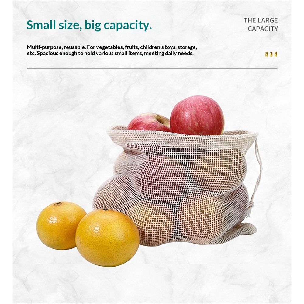 Reusable Cotton Mesh Produce Bags Organic Cotton, Durable, Double Stitched, Washable with Tare Weight & Drawstring - Mesh Bags for Grocery Shopping, Vegetables β image 4