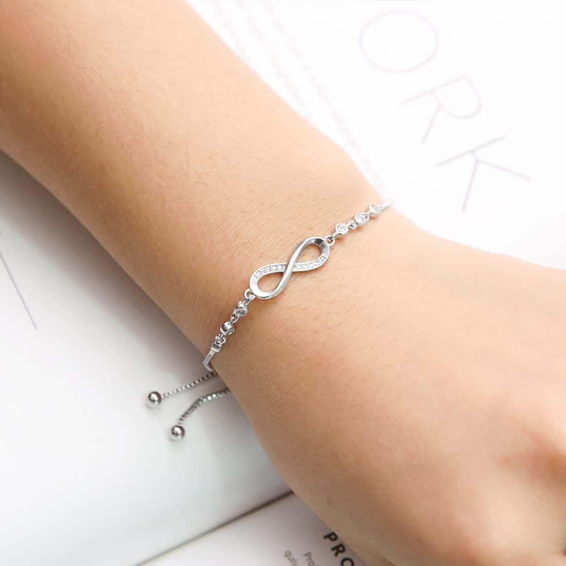 Women's Bracelet in 925 Sterling Silver Infinity Love Bracelet with Cubic Zirconia Heart, Women's Bracelet in 925 Sterling Silver Infinity Bracelet Adjustable — image 6