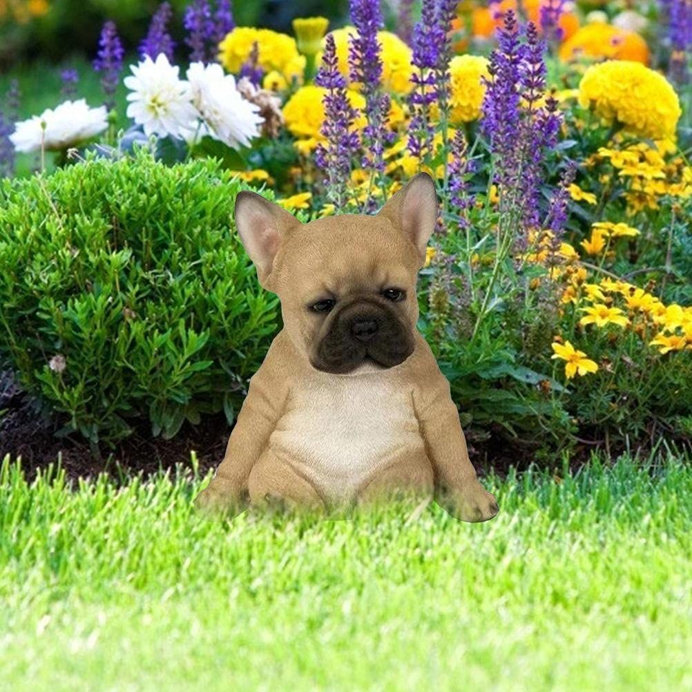 Dog Statue, French Bulldog Statue Garden Animal Sculpture for Garden Decoration Outdoor Lawn Gnome Yard Art (Take a Dog) — image 2