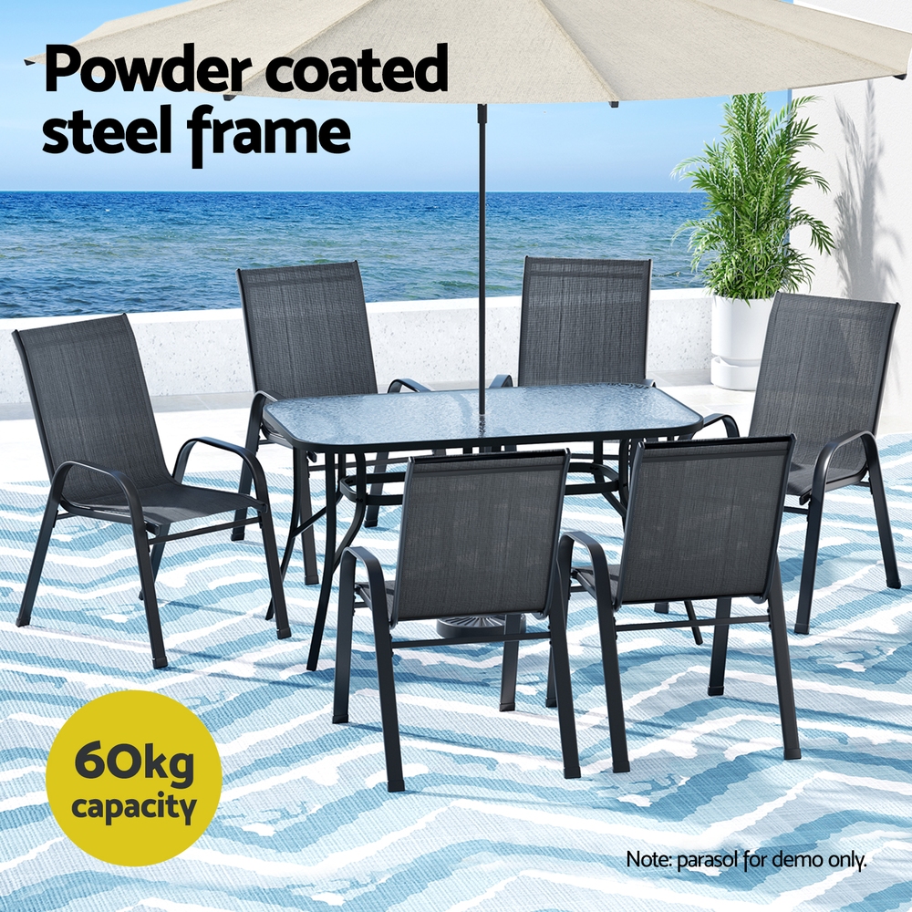 Gardeon 7PC Outdoor Dining Set Table and Chairs Patio Furniture Bistro Set Garden Black — image 4
