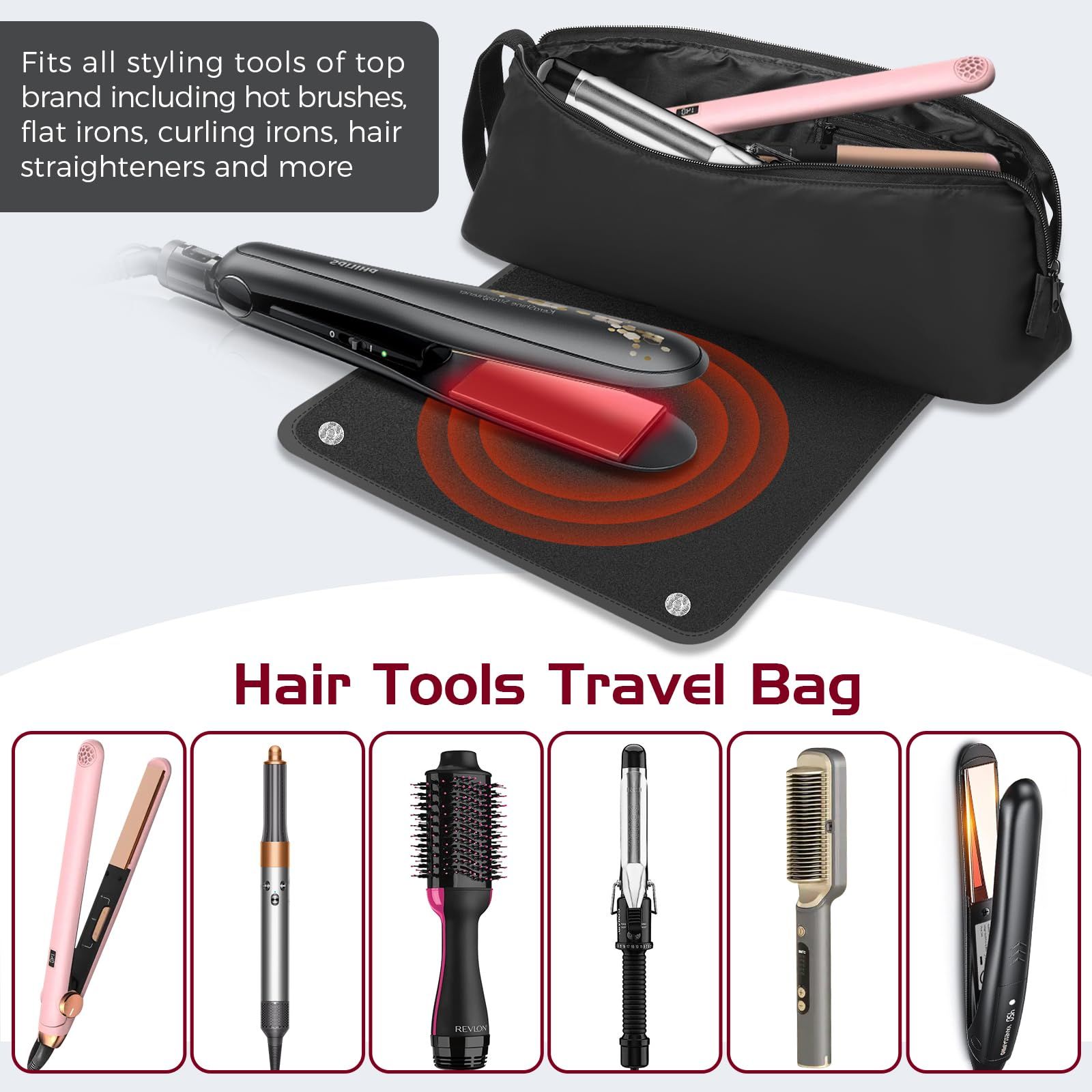 Hair Tools Travel Bag with Heat Resistant Mat, 2-in-1 Heat Resistant Hair Travel Bag for Flat Irons,Hair Tool Organizer Travel — image 3