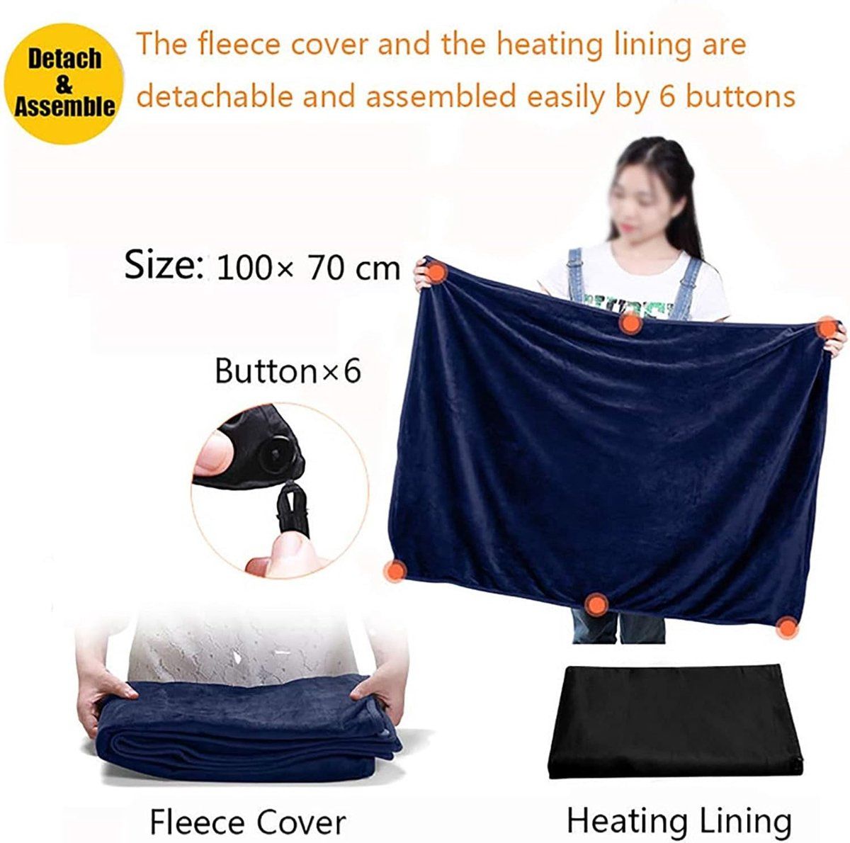 Heating Pad, Electric Top Blanket, Rechargeable Heated Blanket, Battery Operated Heated Blanket, Single Wrap, 100 x 70 cm, USB, Grey โ image 5