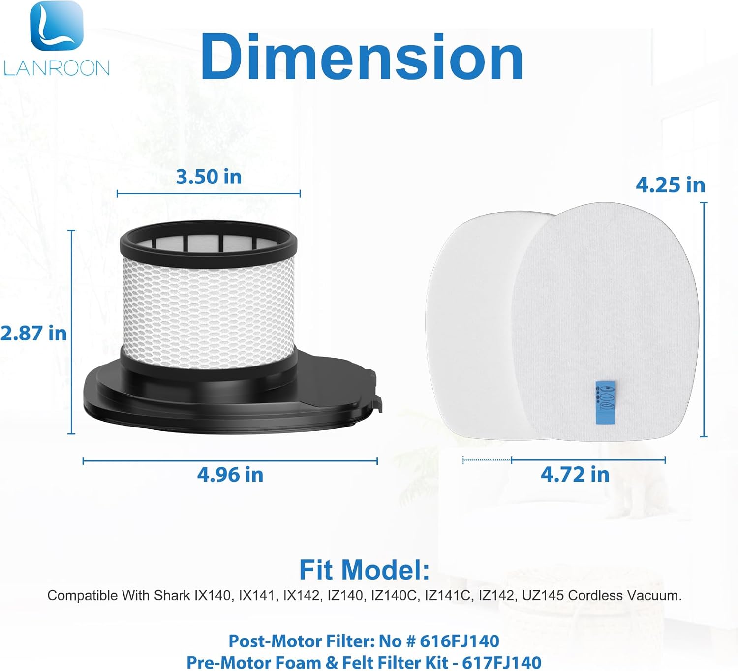 IX141 Filters Fit for Shark IX141 IX140 IZ140 IX142 IZ140C IZ142 UZ145 IZ141C IX141H WZ140 WZ250 Stick Vacuum, Replace Part 616FJ140 & 617FJ140, 2 Pack Filter — image 2