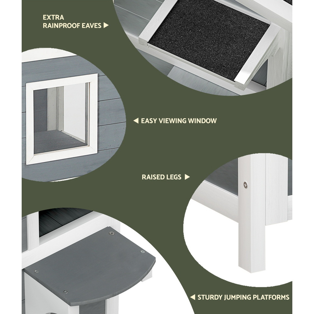 i. Pet Outdoor Cat House Shelter 56cm x 52cm x 82cm Rabbit Hutch Wooden Condo Small Outdoor Cat House — image 6
