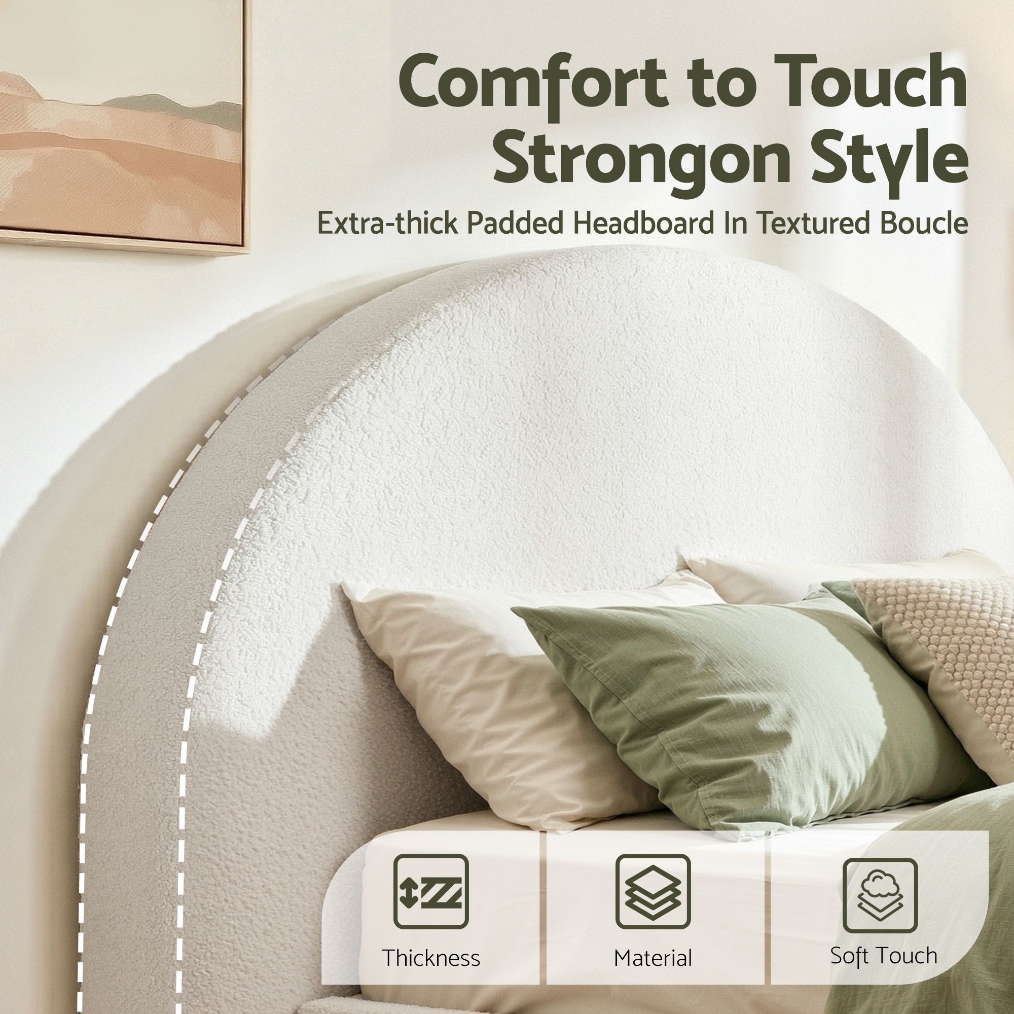Artiss Queen Size Headboard for Bed Frame Boucle Fabric No-Assembly Vacuum Compressed Soft Backrest with Removable Washable Cover 171cm Wide — image 5