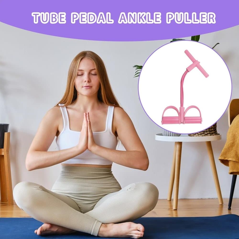 Pink abdominal trainer with multifunctional tension rope and fitness pedal, compatible with home workout, slap pull band — image 2