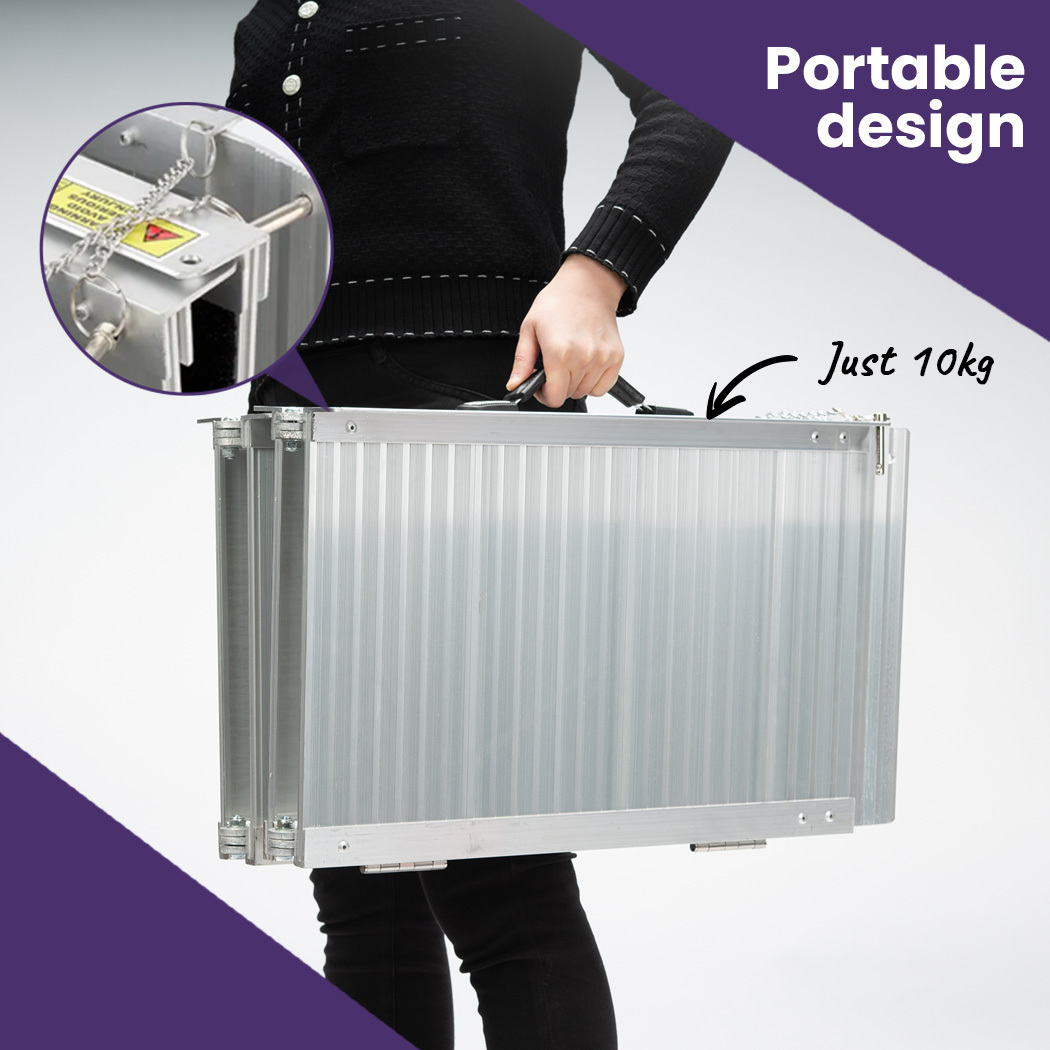 EQUIPMED 123cm Portable Folding Aluminium Access Ramp 272kg Rated, Silver, Mobility Scooter โ image 4