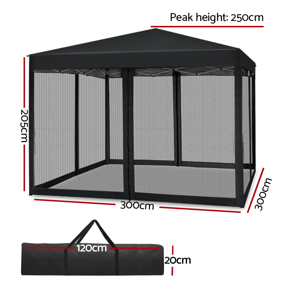 Instahut Gazebo Pop Up Marquee 3x3m Wedding Party Outdoor Camping Tent Canopy Shade Mesh Wall Black โ image 2