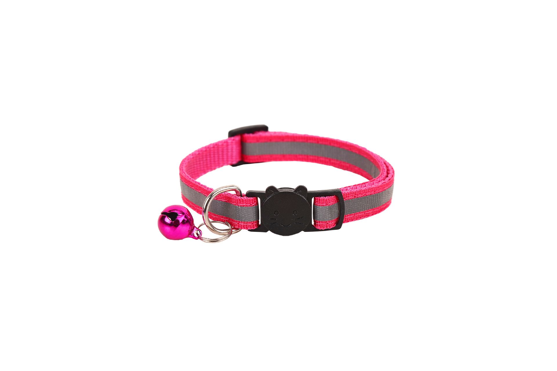 Cat Collar Pei Pet Reflective Safety Buckle Polyester Rose Red Width 1.0CM size 19-32 can be adjusted