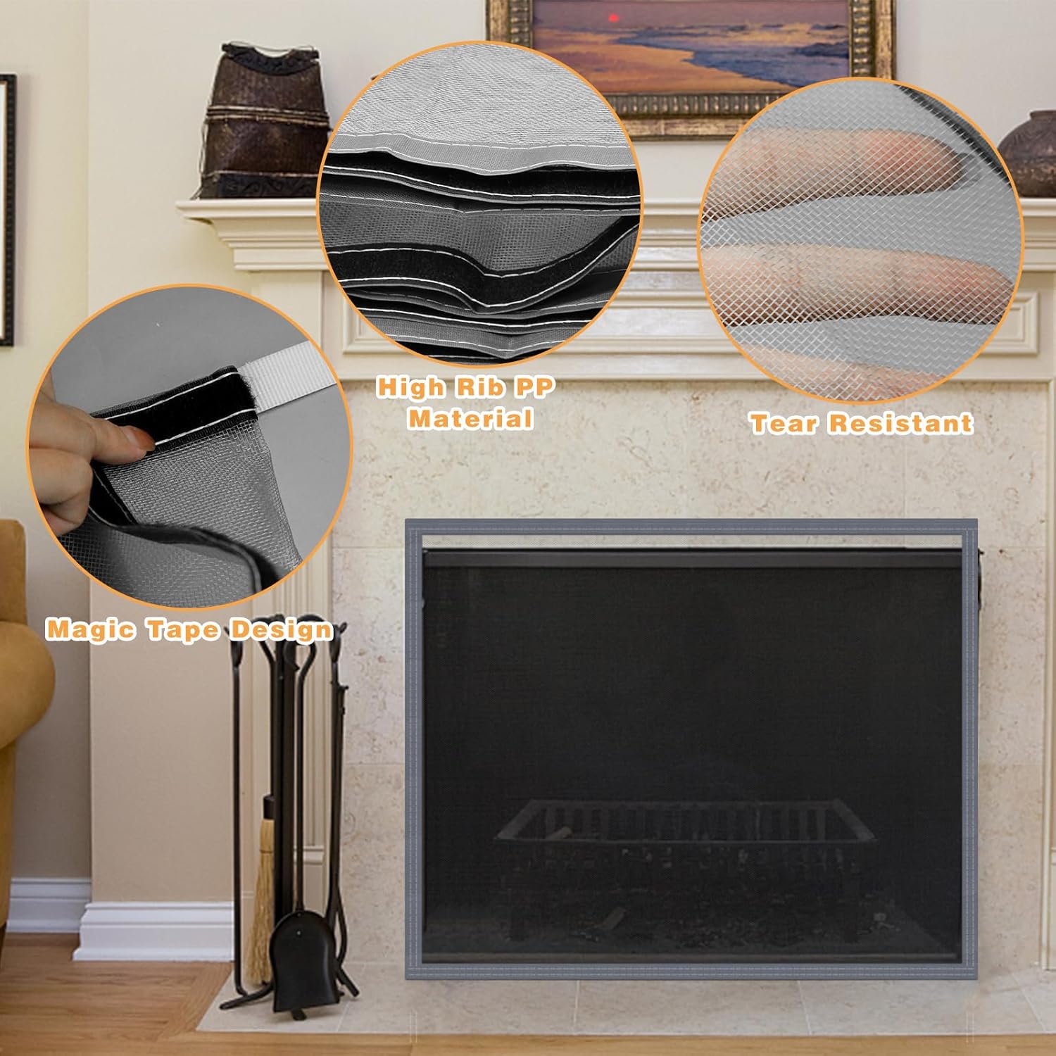 Fireplace Screen Mesh Cover, Magnetic Fireplace Cover Baby Proof Barrier Guard Pet Proof with Magic Tape, Fireplace Doors Mesh Gate Fire Place Cover for The — image 3