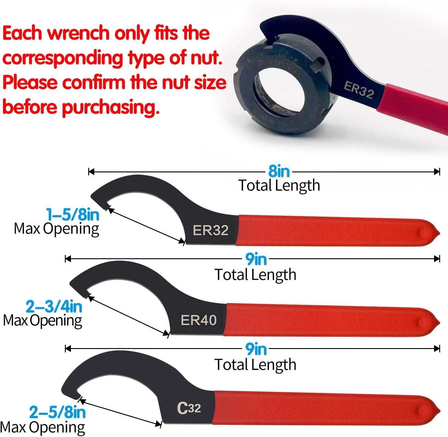 6 Piece Coilover Spanner Wrench Set, C Shape Hook Tools for Suspension Spring Adjustment, Shock Absorbers and Automotive Repairs — image 3