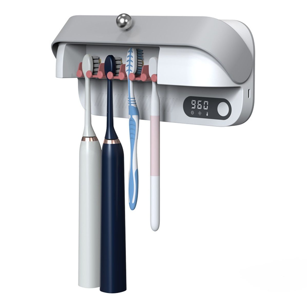 UV Toothbrush Dryer Holder, Heating Plate and Fan Drying Function, Rechargeable and Timing Tooth Brush Holder Wall-Mounted for Bathroom, No Drilling, 4 Slots — image 3