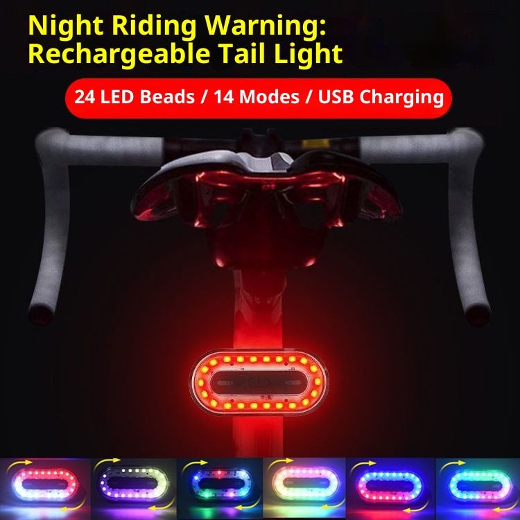 Bike Tail Light, Super Bright Cyclist Safety LED Warning Bike Flashlight,14 Modes Skateboard Light, Bicycle Rear Light Rechargeable & Waterproof, for Scooter — image 3