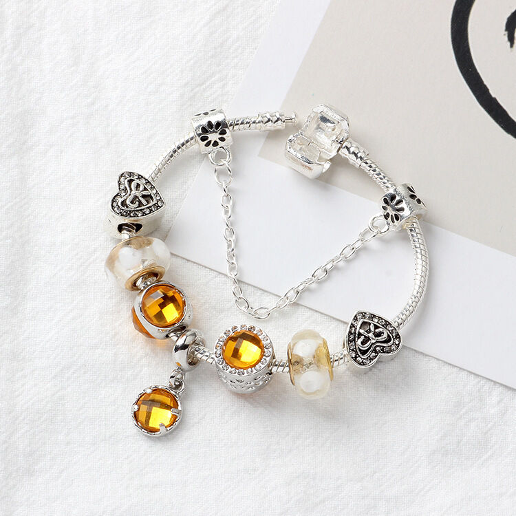 Yellow Zircon Heart Glass Beaded Bracelet with Rhinestones(21cm) โ image 5