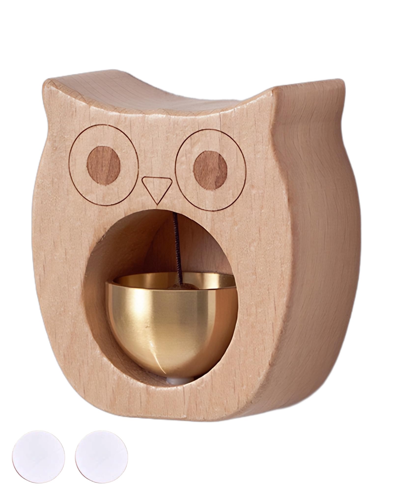 1 Piece Vintage Wooden Door Bell with Copper Chime and Magnetic Mount for Entryways and Bedrooms, Beech Owl Design