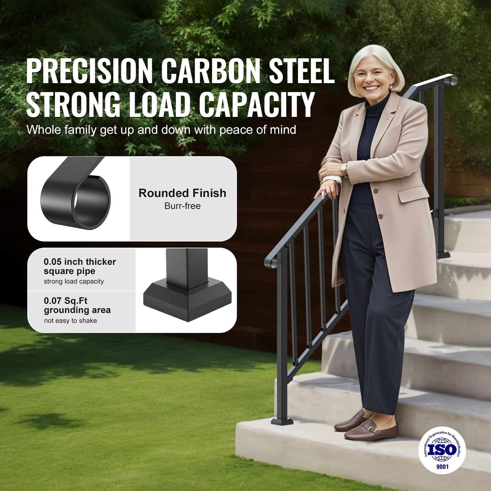 Handrails for Outdoor Steps, 5 Step Stair Hand Rail Kit, Transitional Carbon Steel Railings with Installation Kit, Stair Rails for Seniors, Concrete Steps & โ image 2