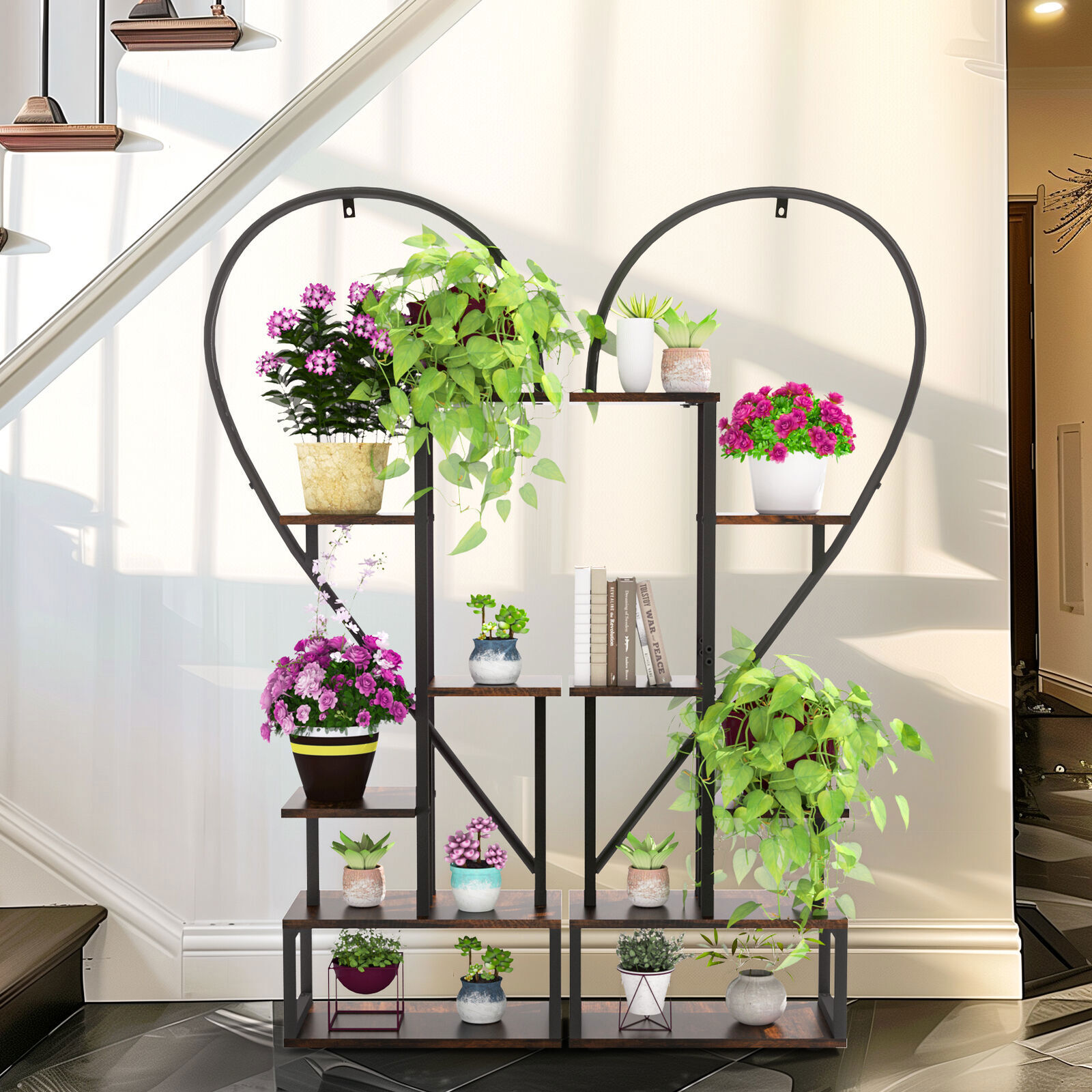 Fin Merge/Separate Metal Plant Stand Heart Shape Ladder Book Shelf For Indoor Garden โ image 2