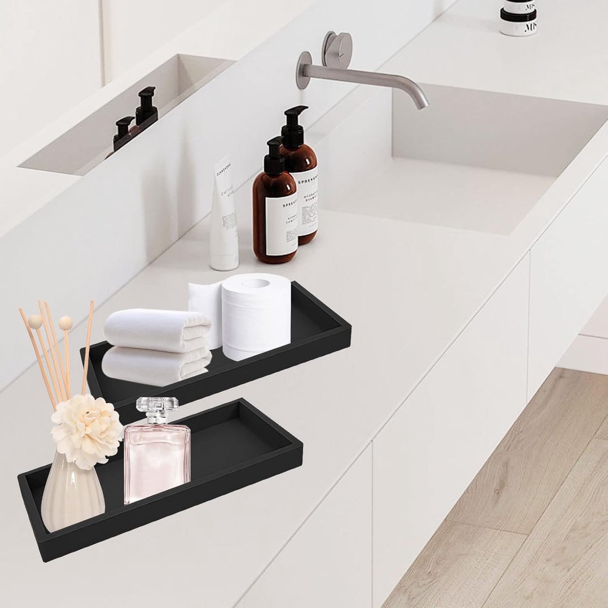 Tray - Set of 2 - Dressing table tray - Bathroom storage tray - Cosmetics storage tray - Bathroom storage box - Suitable for storing candles, soap, towels — image 4