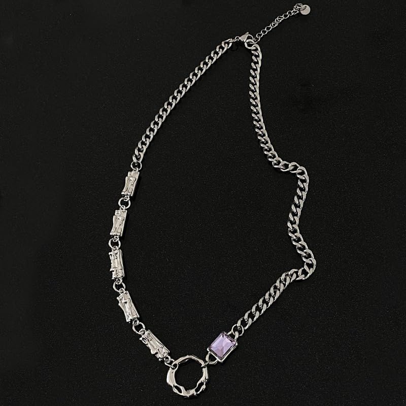 Simple Purple Diamond Circle Necklace Women'S Niche Light Luxury Ins Hip Hop Sweet Cool Design Sense Cold Wind Clavicle Chain โ image 3